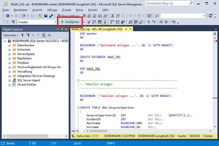 Installation der Beispieldatenbank